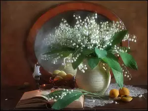 Morele, Kompozycja, Książka, Konwalie, Świeca