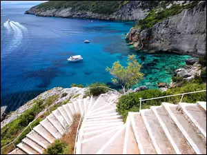 Schody, Grecja, Przylądek Skinari, Zakynthos, Stateczki