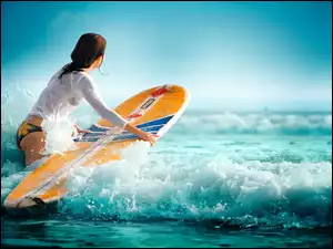 Kobieta, Surfing, Morze, Fale