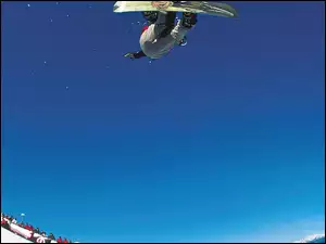 Snowbording, niebo, deska, snowboardzista