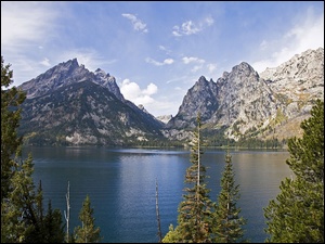 Wyoming, Jezioro, Drzewa, Góry, Jeeny Lake