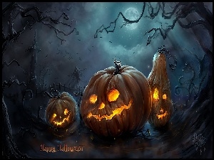 Halloween, Grafika, Straszne, Dynie