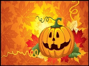 Dynia, Grafika, Liście, Halloween
