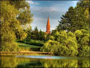 Kościoła, Park, Pomost, Jezioro, Wieża