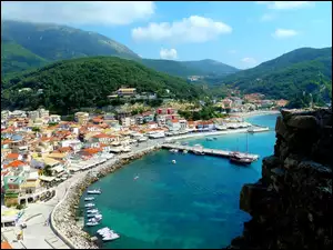 Grecja, Parga, Wybrzeże, Wzgórza, Miasto, Morze