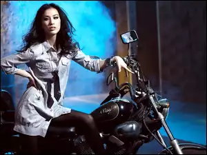 Makijaż, Zabytkowy, Piękna, Motocykl, Brunetka, Biżuteria