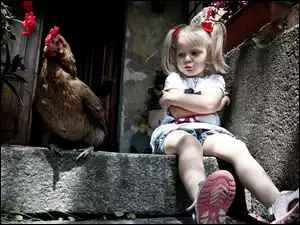 Kwiatek, Obrażone, Dziewczynka, Dziecko, Kura