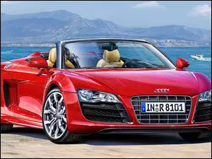 Woda, Czerwone, Cabrio, Audi R8, Góry