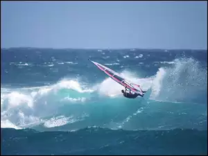 fala, Windsurfing, żagiel , deska, morze