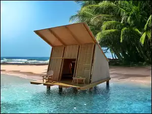 Plaża, Domek, Tropiki, Na Wodzie, Morze, Palmy