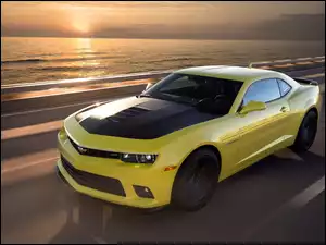 Droga, Zachód, Chevrolet, Słońca, Camaro, Morze