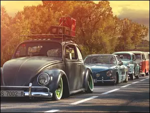 Samochody, Drzewa, Retro, Droga
