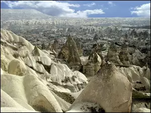 Tufowe, Panorama, Kapadocja, Miasta, Skały, Chmury