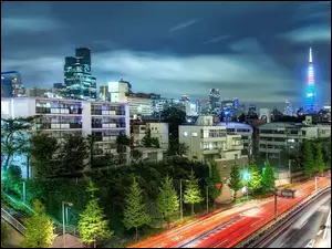 Miasta, Wieża, Tokio, Telewizyjna, Fragment, Oświetlona