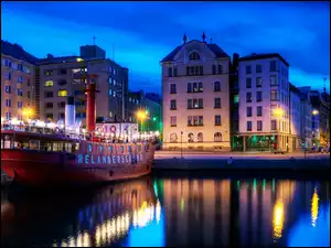 Domy, Wycieczkowy, Helsinki, Statek, Nocą, Nabrzeże