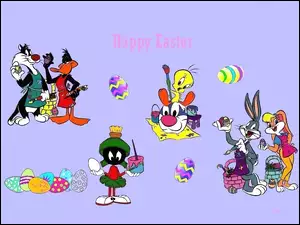 Wielkanoc, królik baks, tweety , kaczor dafy