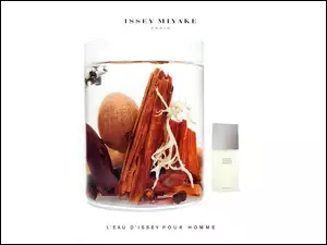 perfumy, Issey Miyake, przyprawy, szklanka, flakon