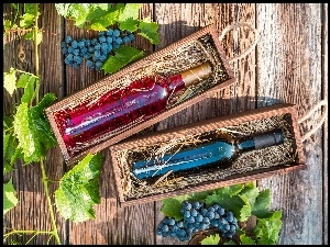 Kompozycja, Wina, Butelki, Winogrona