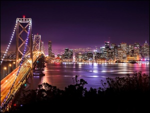Chmur, San Francisco, Golden Gate, Miasta, Most, Nocą, Drapacze, Panorama