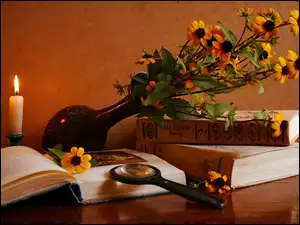 Rudbekie, Świeczka, Flakon, Książki