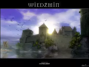 ptaki, The Witcher, morze, twierdza, statek