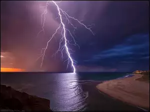 Błyskawica, Noc, Morze, Wybrzeże