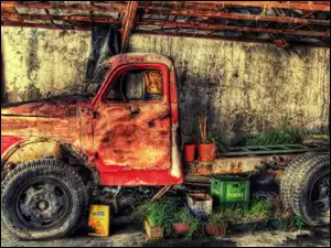 Skrzynki, Doniczki, Samochód, Rupiecie, Russian Truck, Wiata