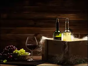 Skrzynka, Winogrona, Wino, Kieliszek