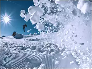 Snowbording, Zima, Promienie, Śnieg, Słońca