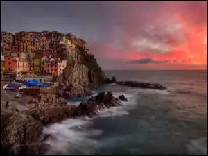 Domy, Riomaggiore, Morze, Liguria, Skały, Miasto