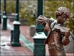Z, Park, Skrzypek, Zima, Statua, Brązu