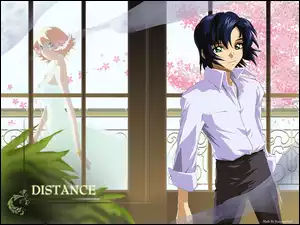 napis, Gundam Seed, taras, ludzie, kwiat