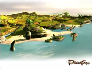 drzewa, Priston Tale, most, wyspa, osada