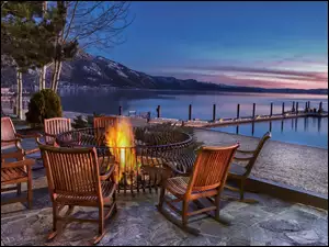 Kurort, Góry, Molo, Zmierzch, Jezioro Tahoe, USA, Ognisko, Sierra Nevada