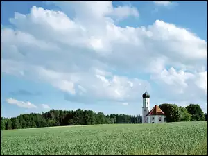 Obłoki, Kościół, Las, Pole