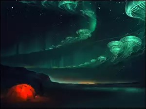 Zorza Polarna, Fantasy, Noc