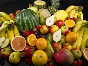 Banany, Jabłka, Owoce, Grejpfruty, Arbuz, Pomarańcze