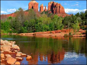 Skały, Rzeka, Wielki, Arizona, Drzewa, Kanion, Kolorado