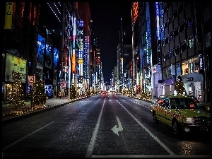 Tokio, Nocą, Japonia, Miasto