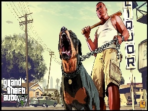 Ulica, Gra, Mężczyzna, GTA V, Pies