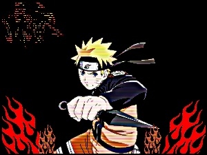Chakra, Naruto, Płomienie, Lis, Sztylet