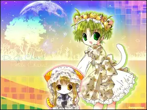 księżyc, Digi Charat, oczy, dziewczyny, ogon