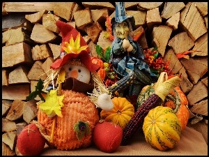 Halloween, Ludzik, Dynie, Czarownica, Ozdoby