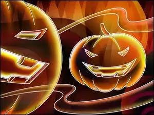 Neonowe, Halloween, Uśmiechnięte, Dynie