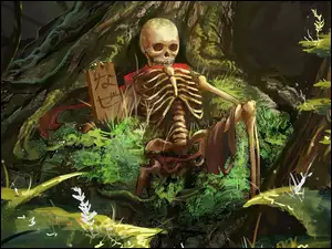 Mroczne, Manga, Szkielet, Las, Grafika 2D, Tabliczka, Anime