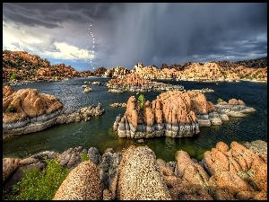 Zbiornik Watson Lake, Skały, Piorun, Jezioro, Stany Zjednoczone, Stan Arizona, Miasto Prescott