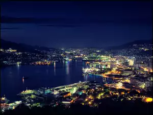 Nagasaki, Rzeka, Miasto, Nocą