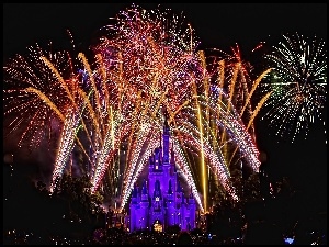 Disneyland, Nocą, Fajerwerki, Paryż