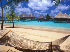 Na, Domy, Hamak, Ocean, Palmy, Wyspa, Plaża, Bora Bora, Molo, Palach