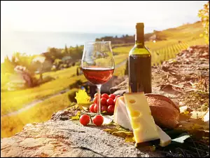 Ser, Jesień, Pomidory, Wino, Pieczywo